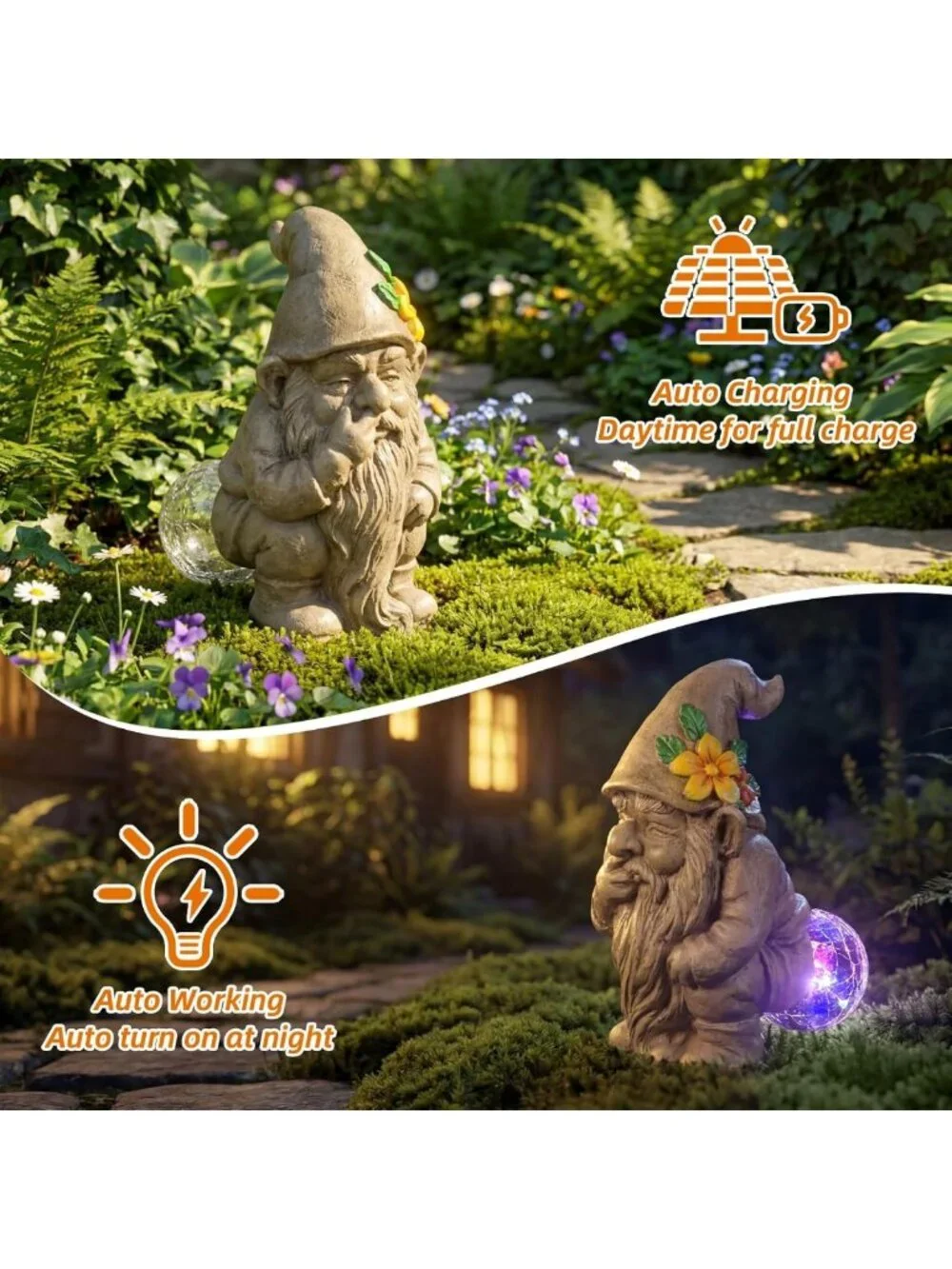 Quirky Solar-Powered Garden Gnome Statue for Yard, Patio & Lawn - Unique Gift